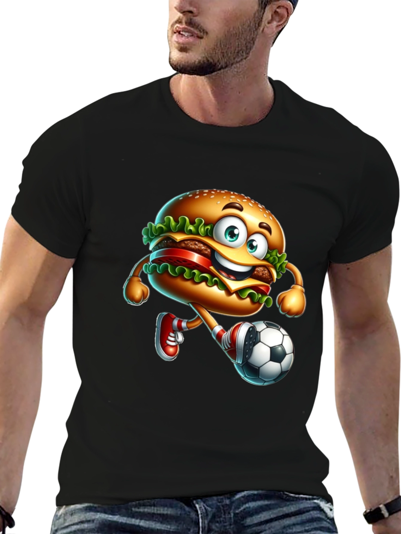 Burger Soccer Player Graphic T-Shirt