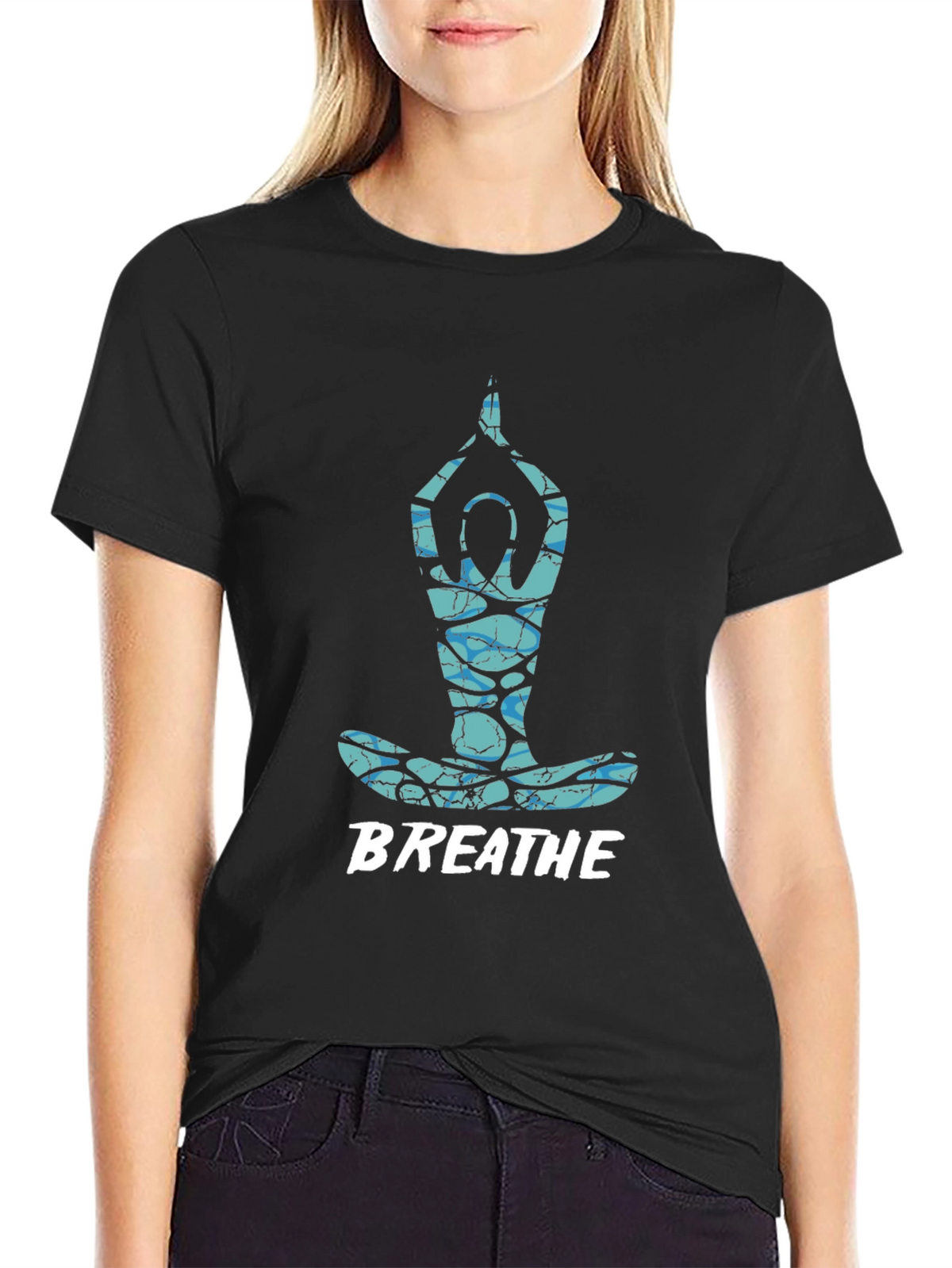 Breathe Yoga Pose Graphic Tee - Black
