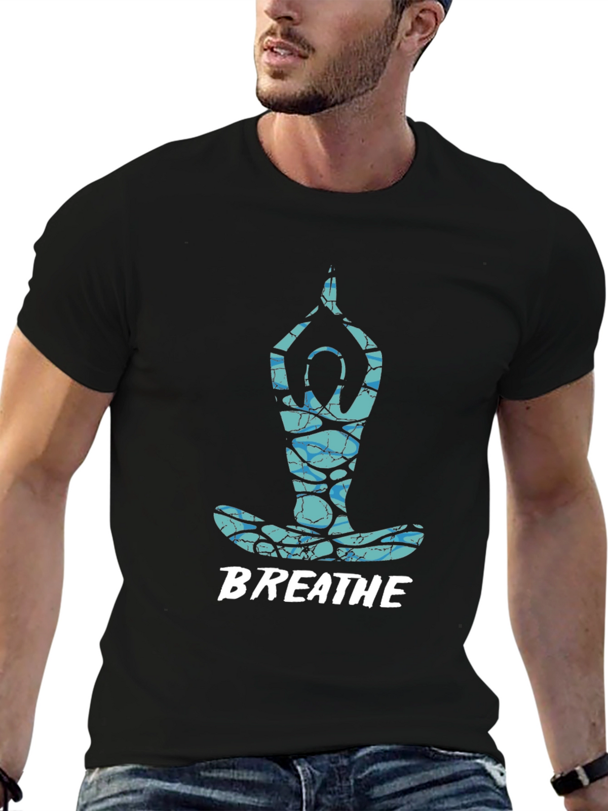 Breathe Yoga Pose Graphic Tee - Black