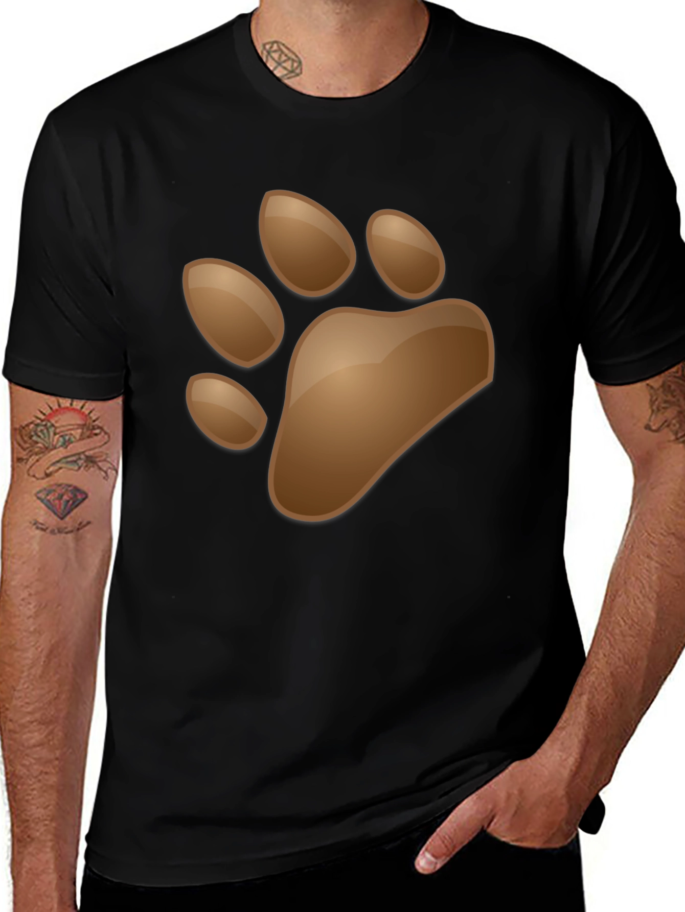 Mens Black T-Shirt with Animal Paw Print