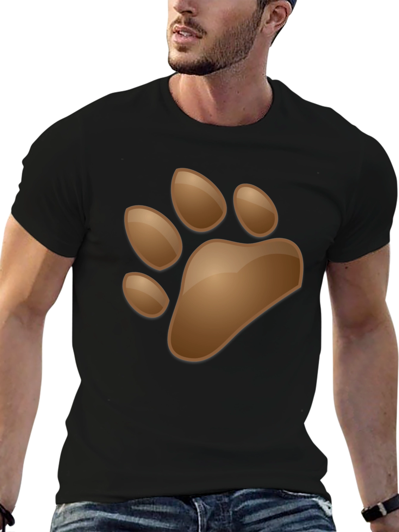 Mens Black T-Shirt with Animal Paw Print