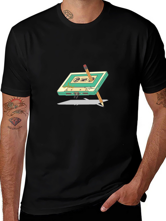 Retro Mixtape T-Shirt - Vintage Cassette & Pencil Design
