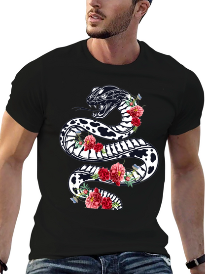 Black Floral Snake Graphic Tee