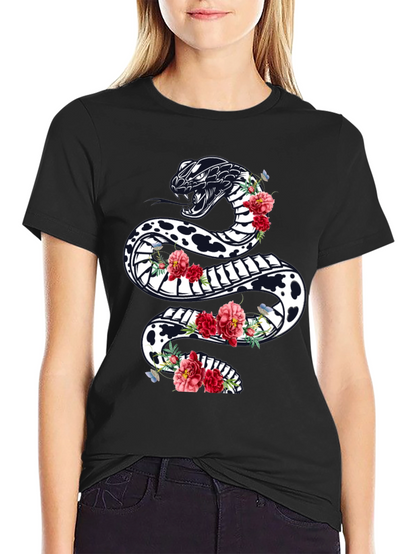 Black Floral Snake Graphic Tee