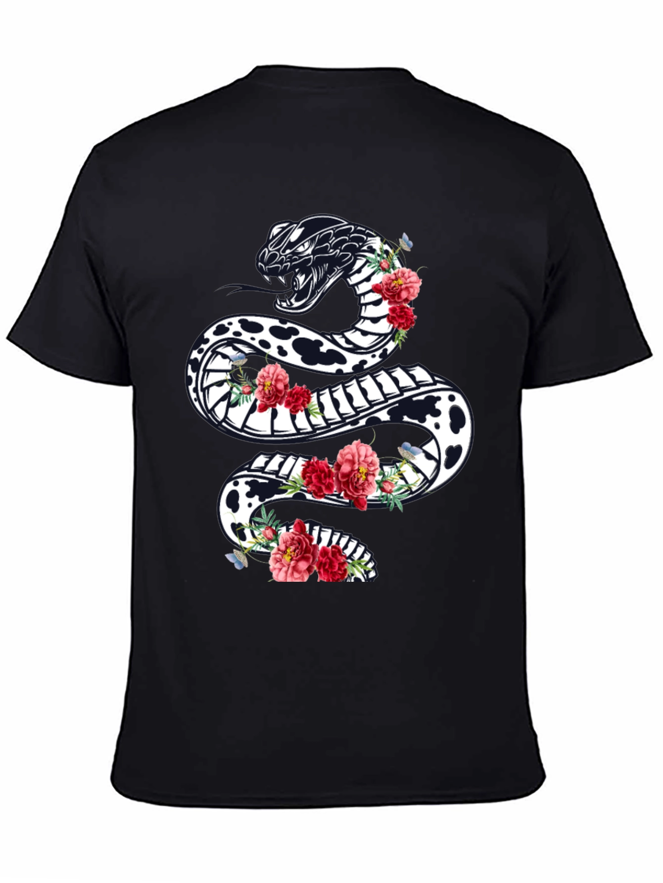 Black Floral Snake Graphic Tee