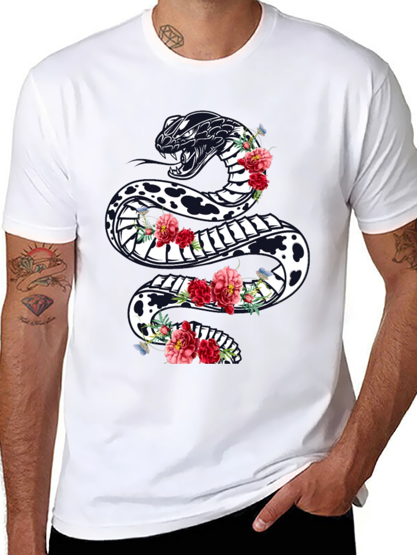 Black Floral Snake Graphic Tee