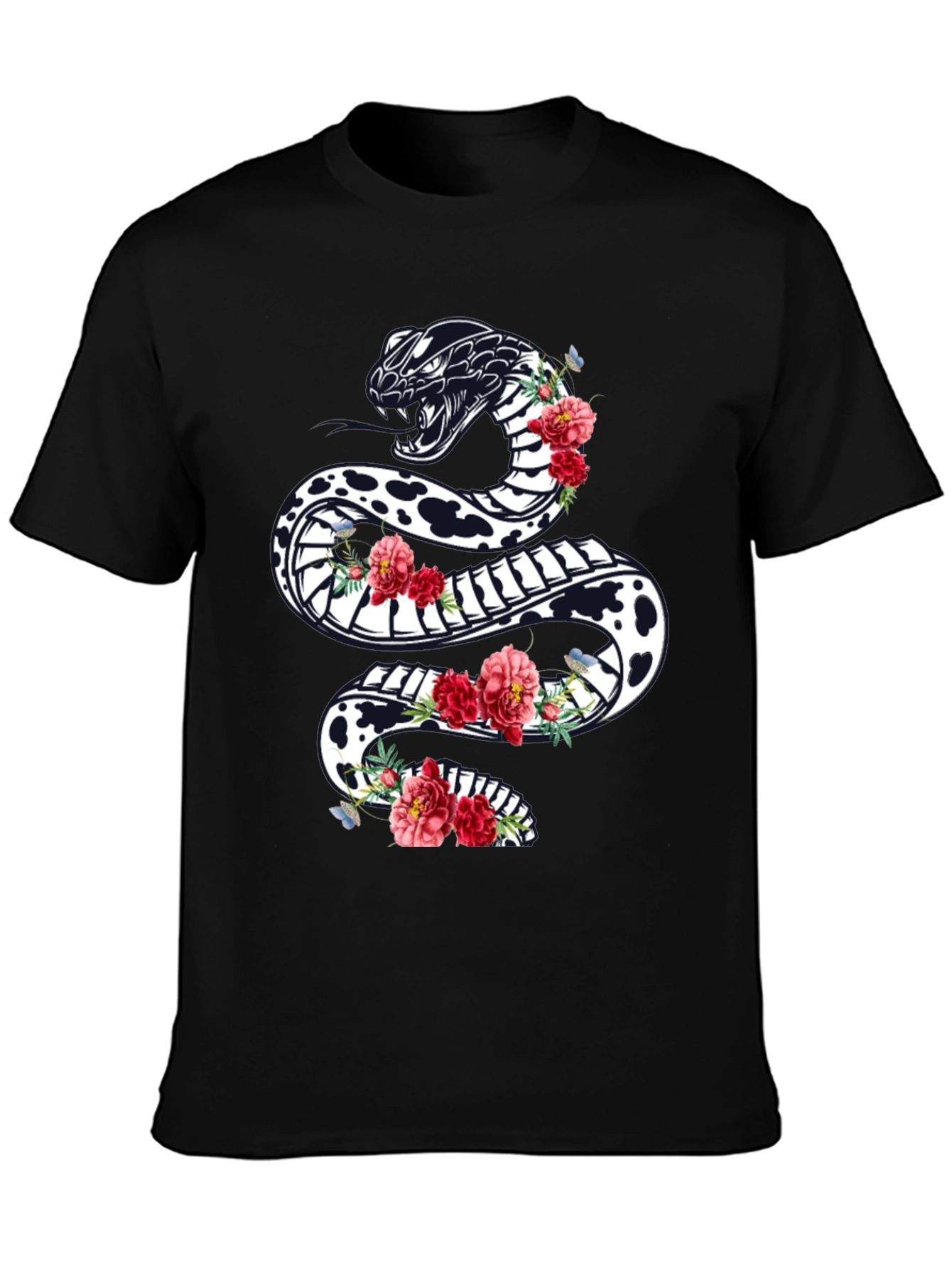 Black Floral Snake Graphic Tee