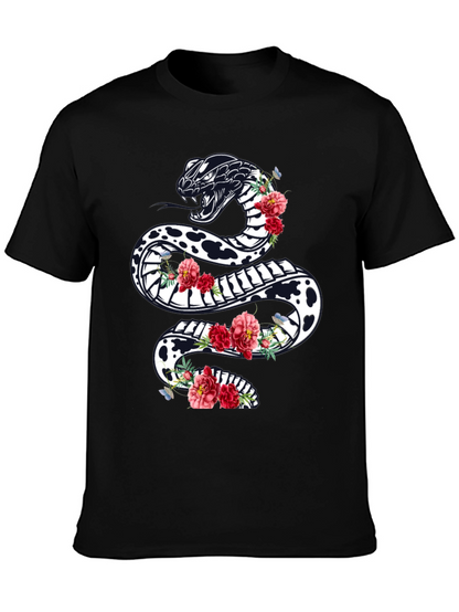 Black Floral Snake Graphic Tee