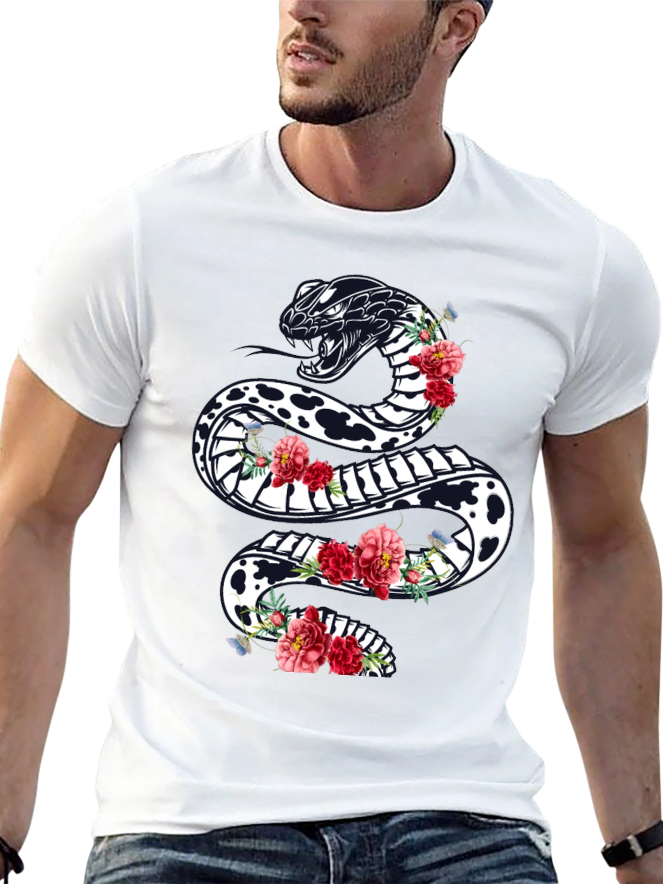 Black Floral Snake Graphic Tee