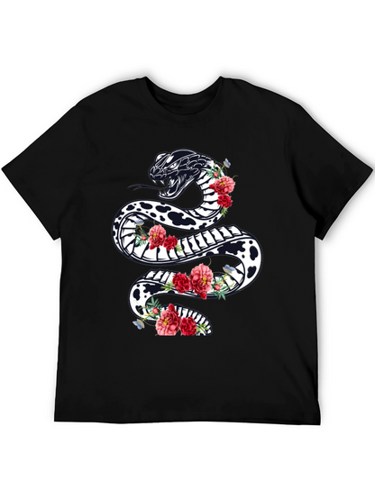 Black Floral Snake Graphic Tee