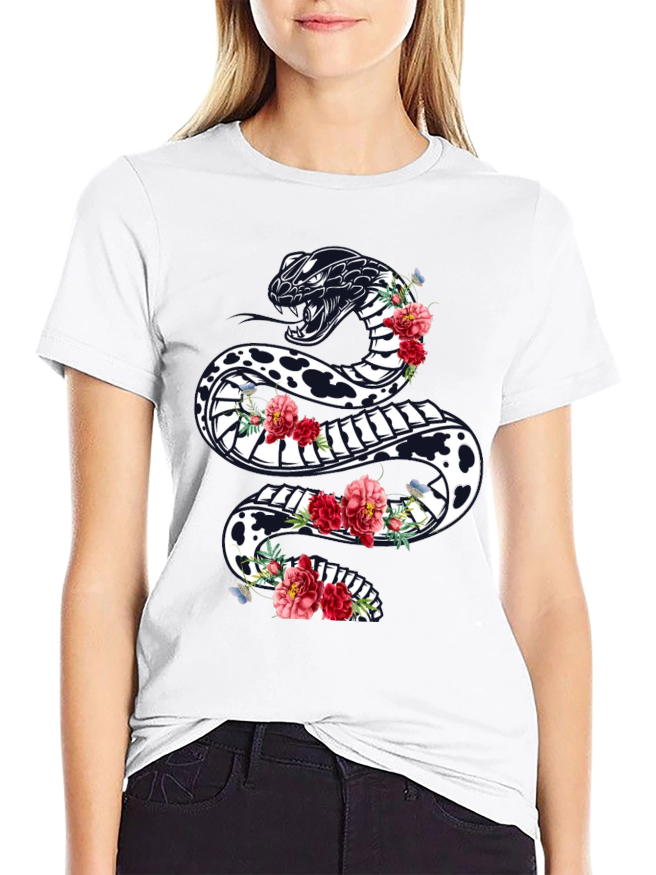 Black Floral Snake Graphic Tee
