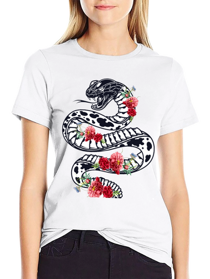 Black Floral Snake Graphic Tee