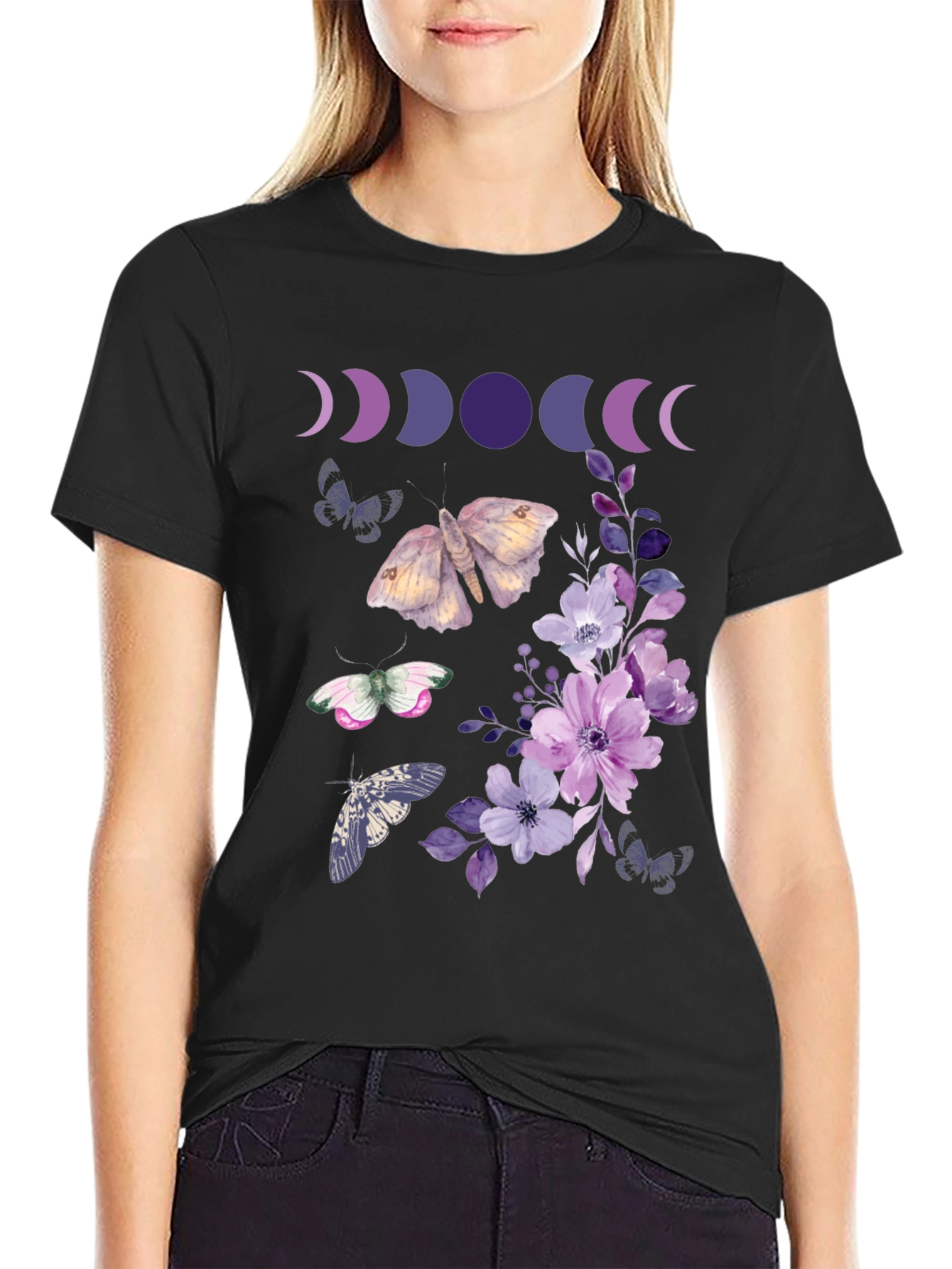 Moon Phases Butterfly Floral Graphic Tee