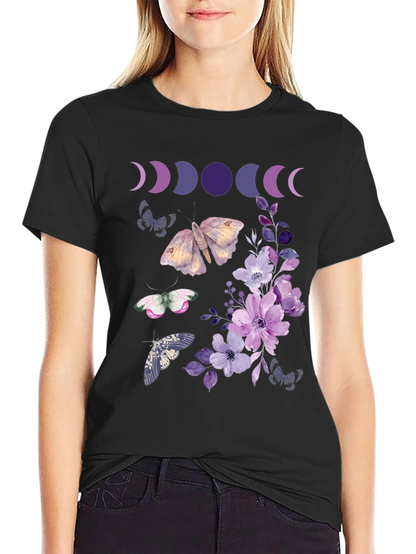 Moon Phases Butterfly Floral Graphic Tee