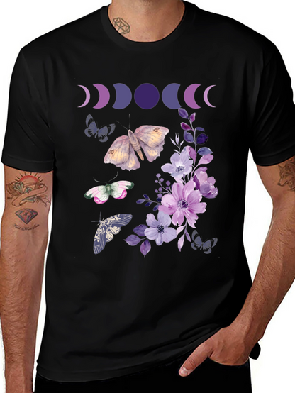Moon Phases Butterfly Floral Graphic Tee