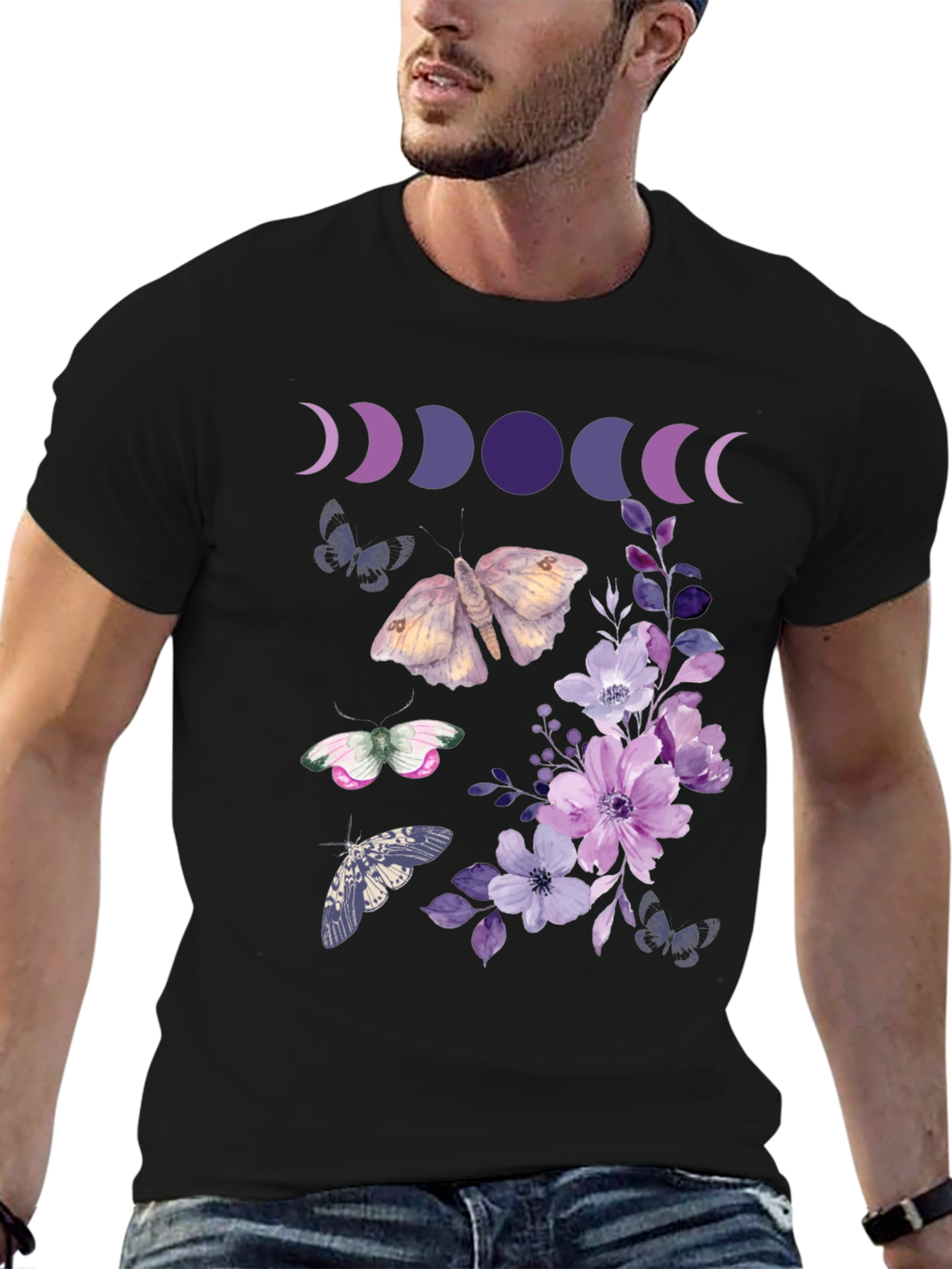 Moon Phases Butterfly Floral Graphic Tee