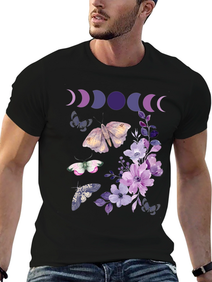 Moon Phases Butterfly Floral Graphic Tee
