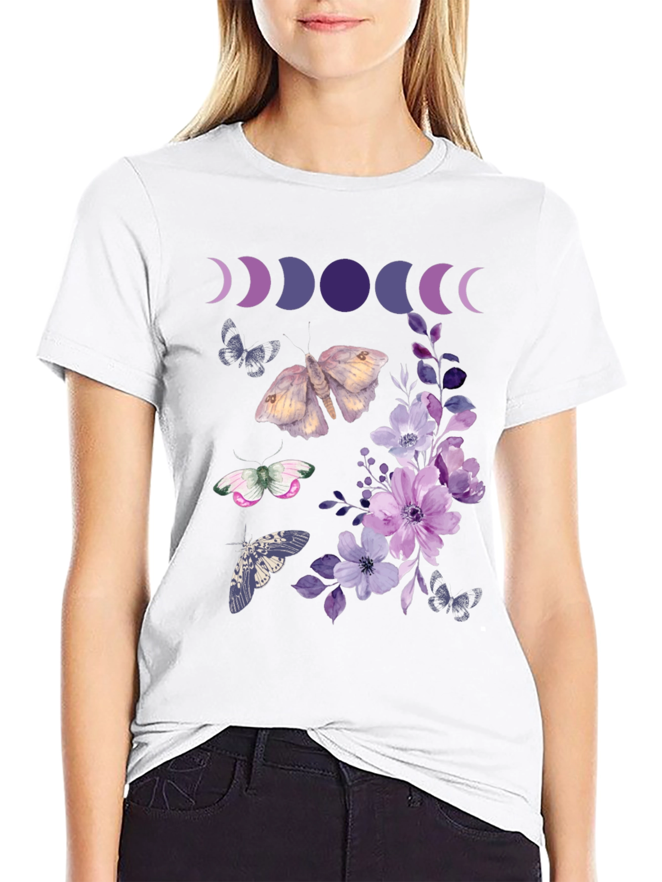 Moon Phases Butterfly Floral Graphic Tee