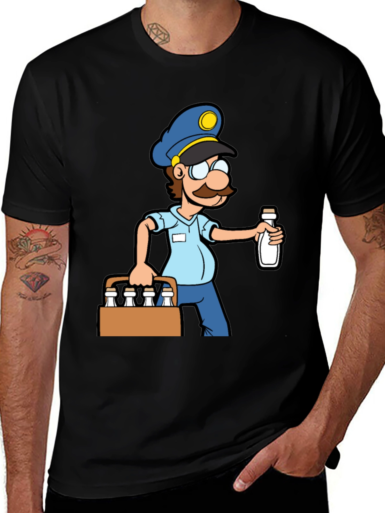 Cartoon Milkman Graphic Tee - Black