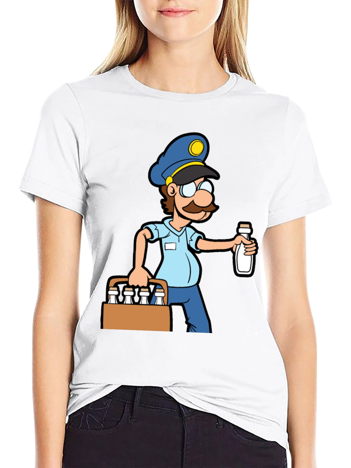 Cartoon Milkman Graphic Tee - Black