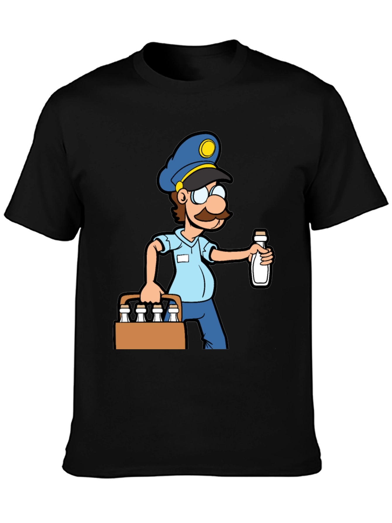 Cartoon Milkman Graphic Tee - Black