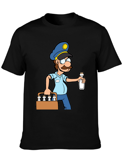 Cartoon Milkman Graphic Tee - Black