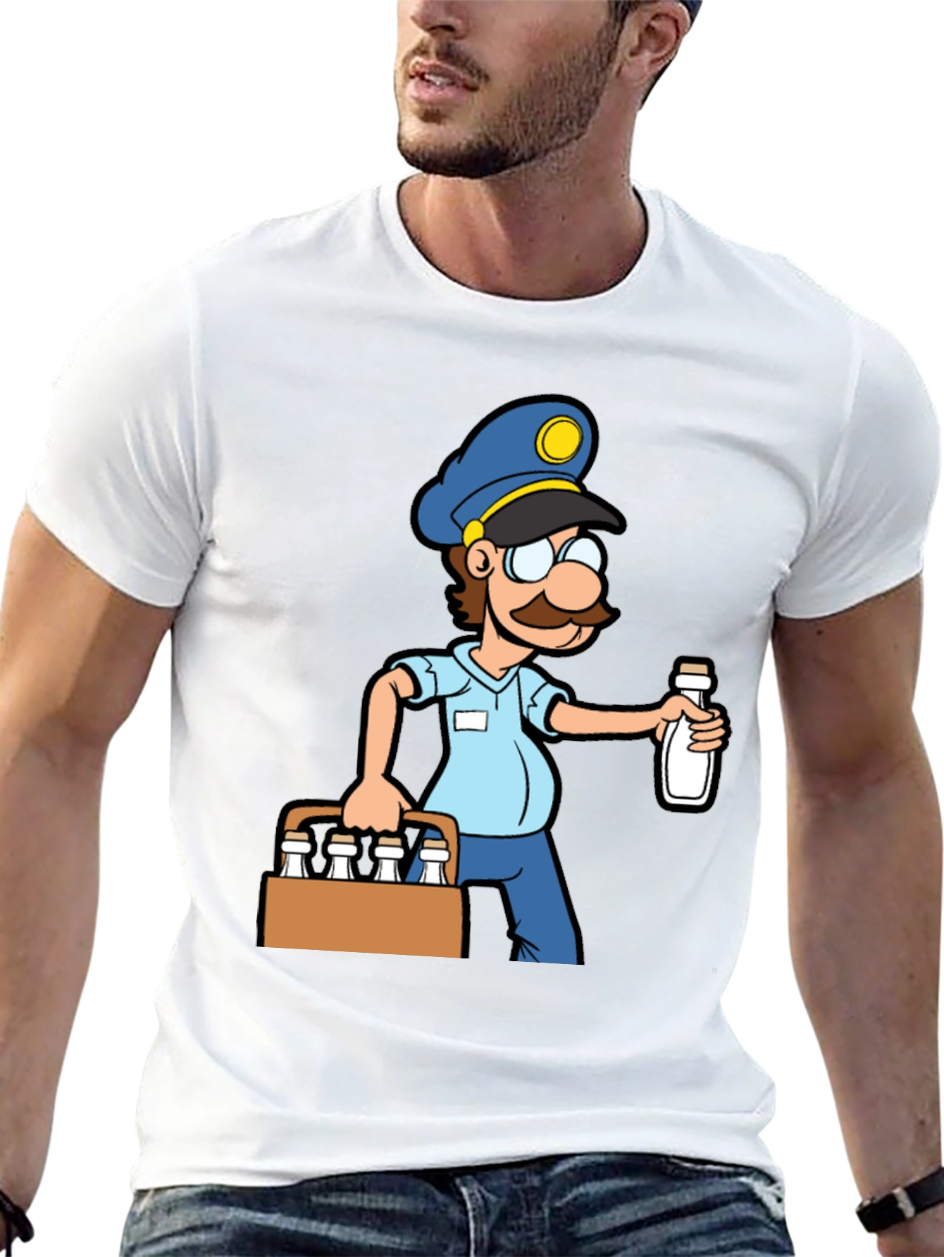 Cartoon Milkman Graphic Tee - Black