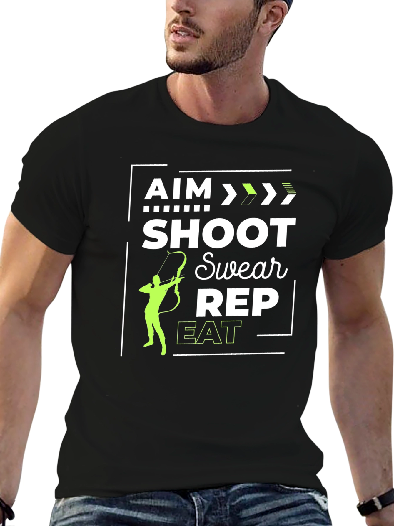 Aim Shoot Swear Rep Eat Black Graphic Tee