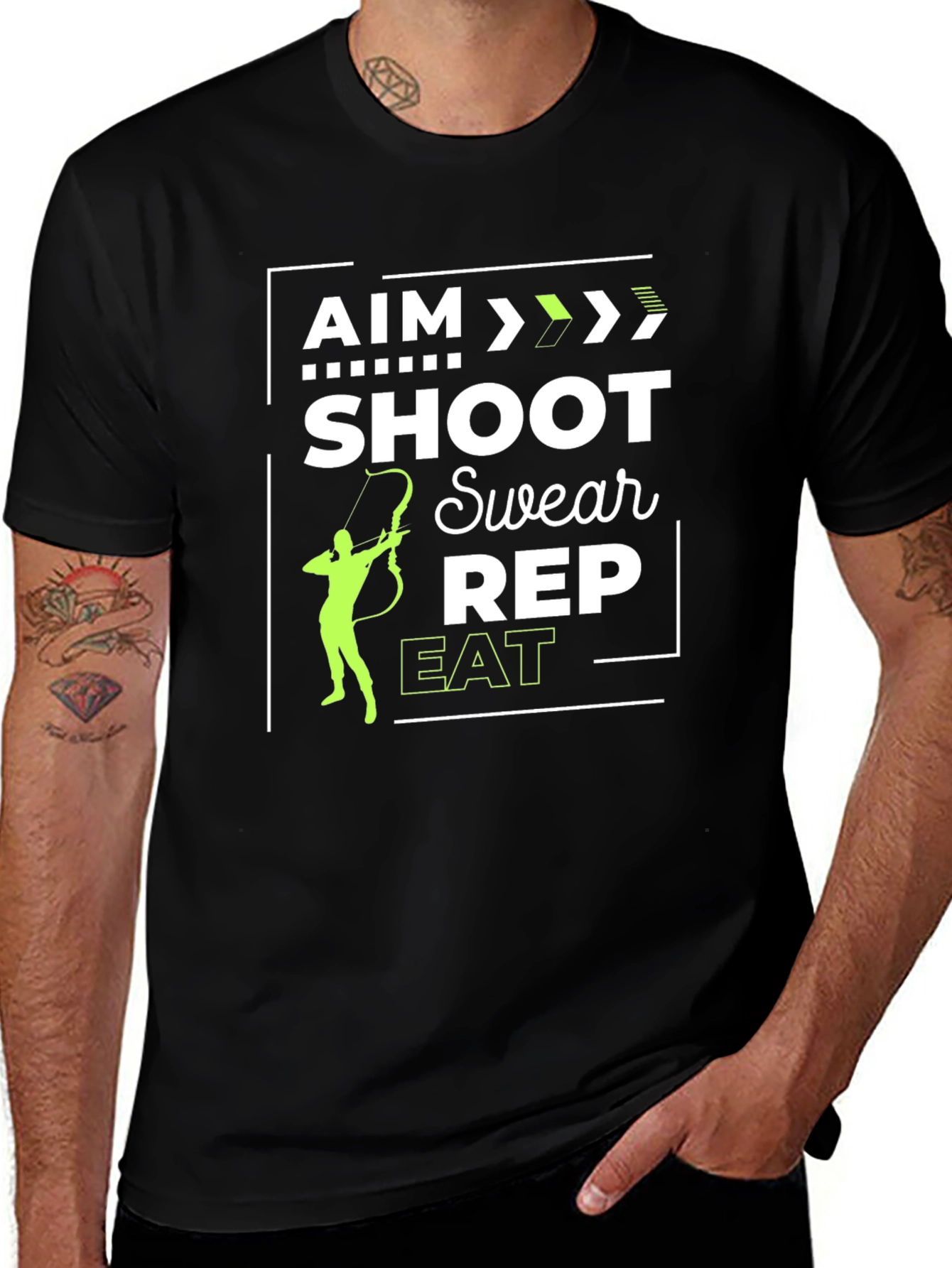 Aim Shoot Swear Rep Eat Black Graphic Tee