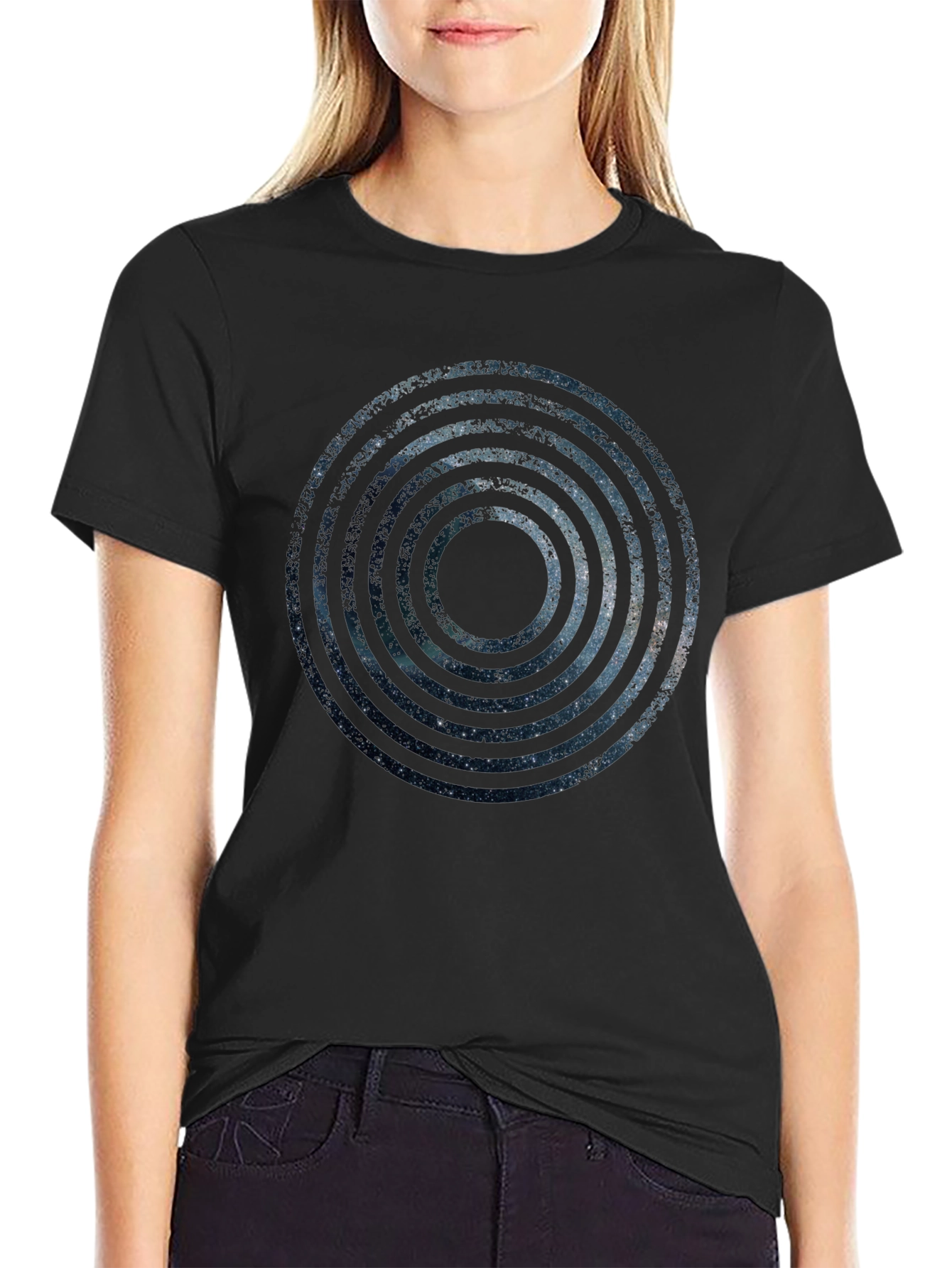 Cosmic Rings Graphic Black T-Shirt