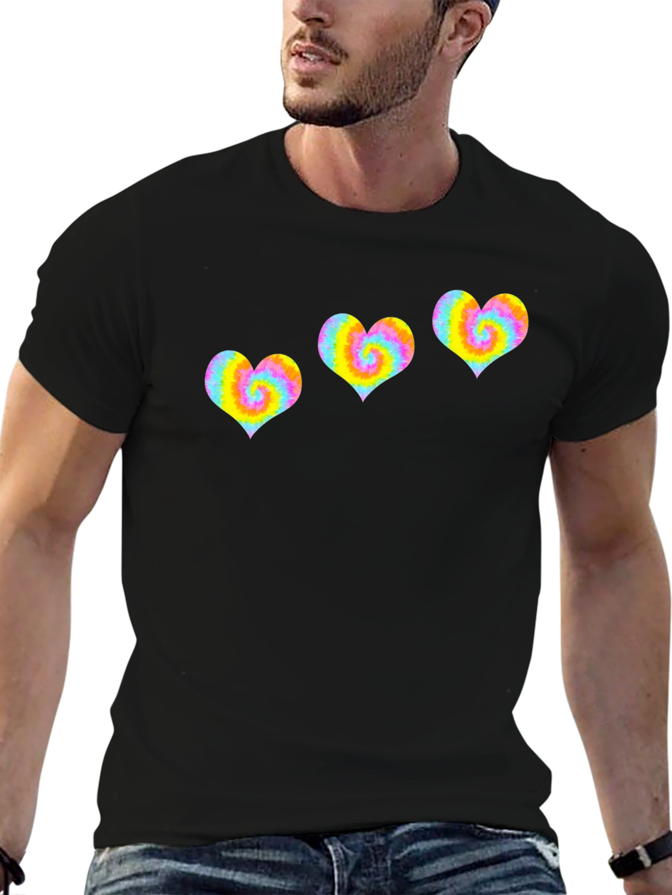 Tie Dye Heart Graphic Tee - Black
