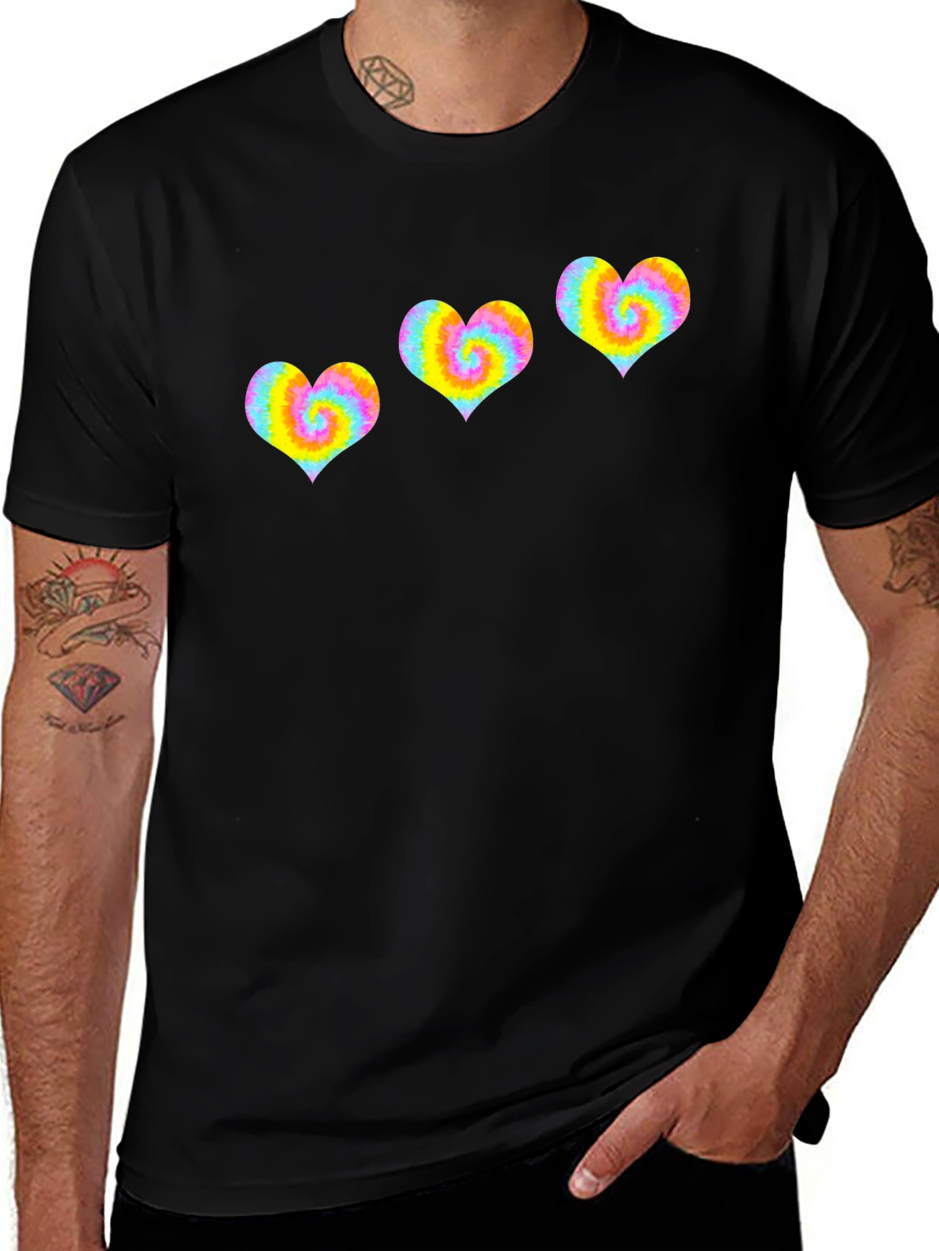 Tie Dye Heart Graphic Tee - Black