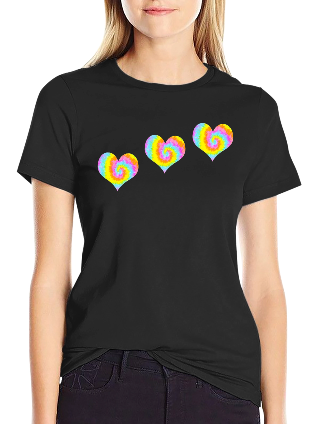 Tie Dye Heart Graphic Tee - Black