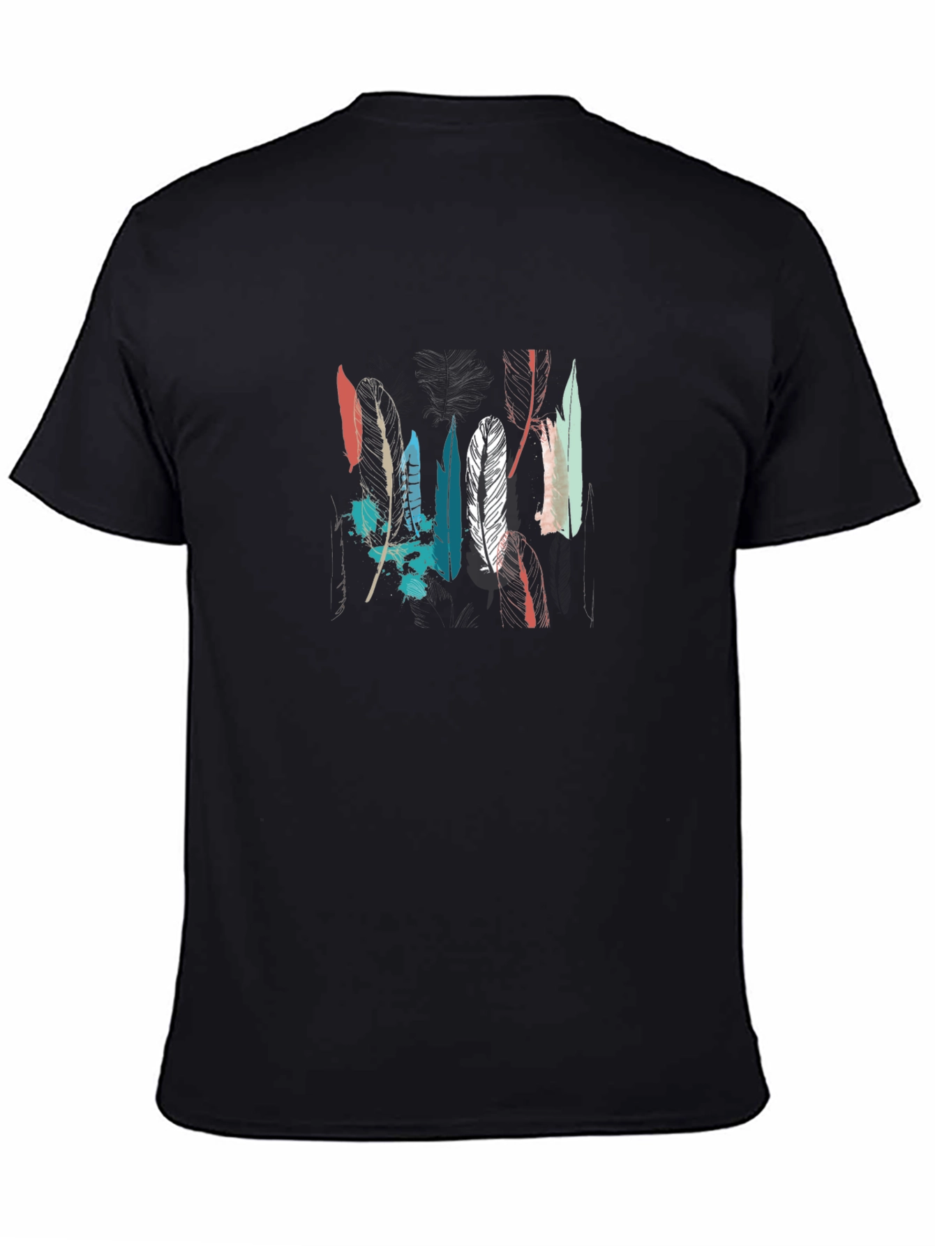 Feather Graphic Tee - Black Cotton T-Shirt