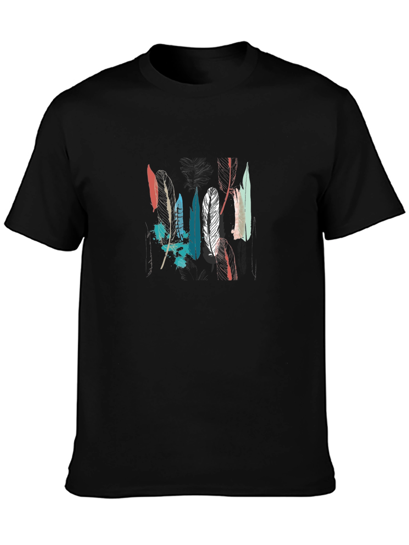Feather Graphic Tee - Black Cotton T-Shirt