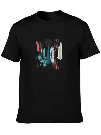 Feather Graphic Tee - Black Cotton T-Shirt
