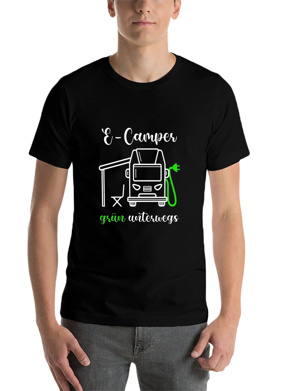 E-Camper Green T-Shirt: Electric Vehicle Adventure