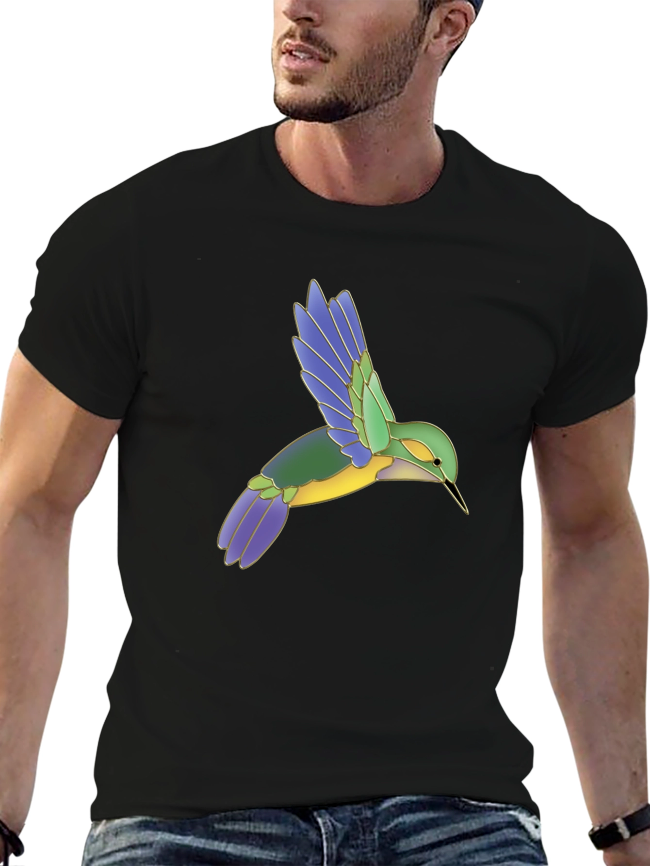 Hummingbird Graphic Print Black T-Shirt