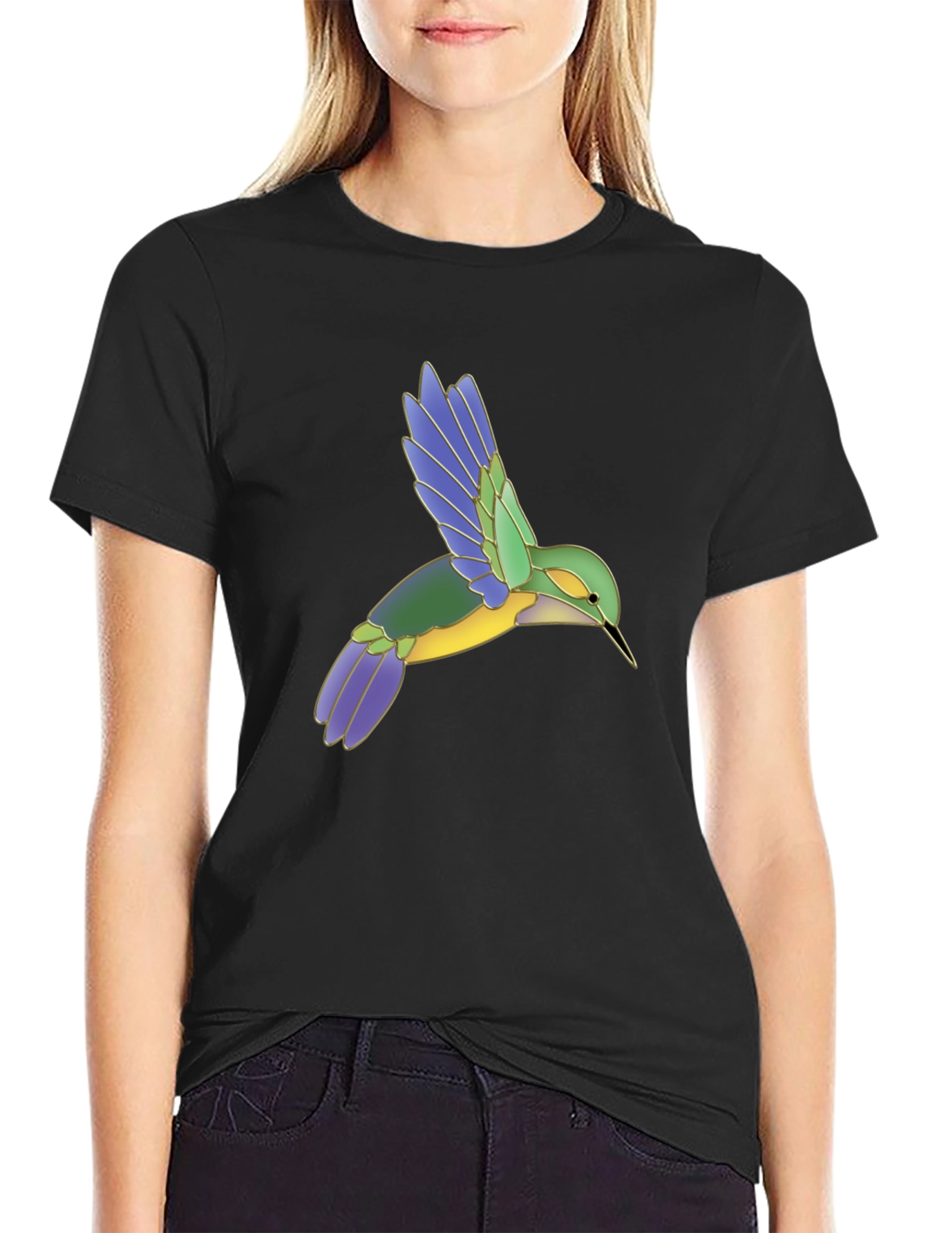 Hummingbird Graphic Print Black T-Shirt