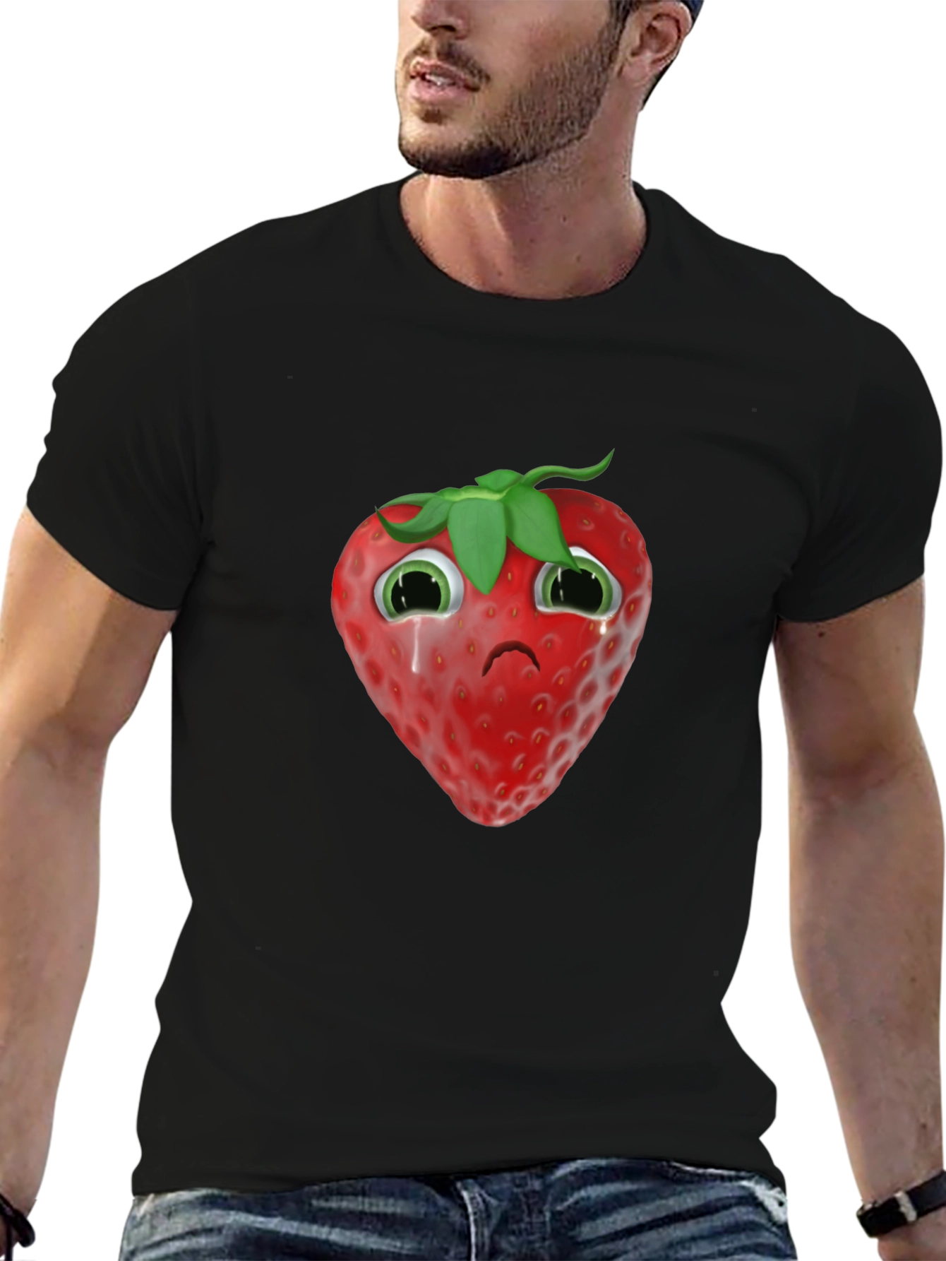 Sad Strawberry Black T-Shirt