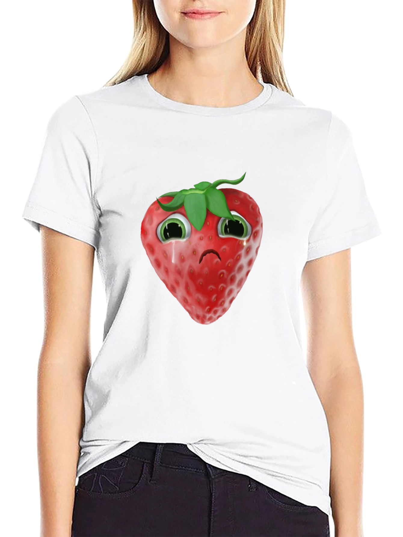 Sad Strawberry Black T-Shirt