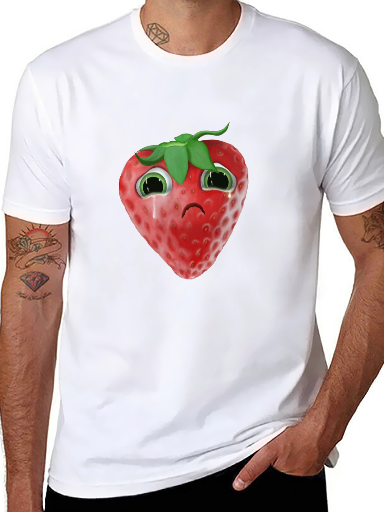 Sad Strawberry Black T-Shirt
