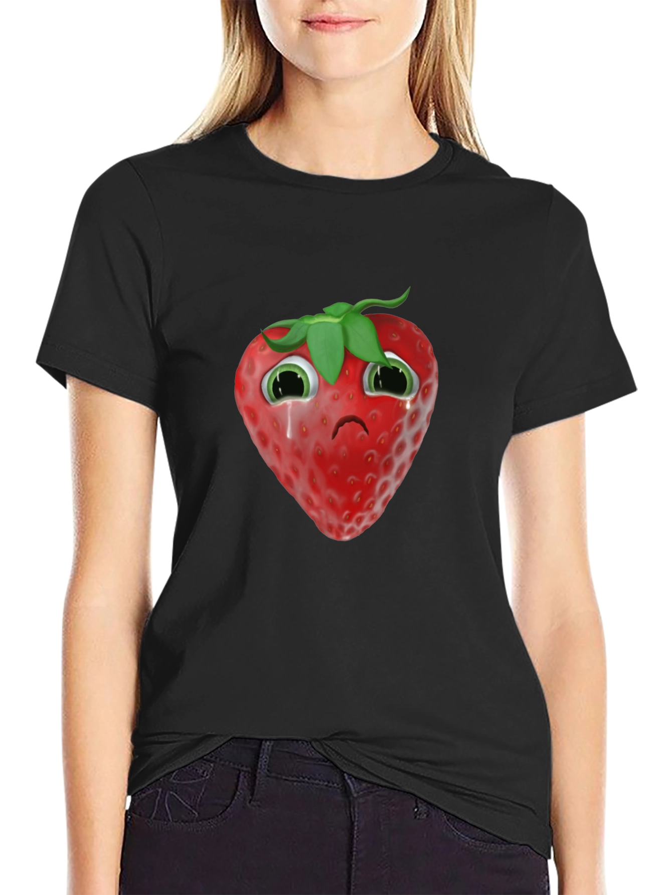 Sad Strawberry Black T-Shirt