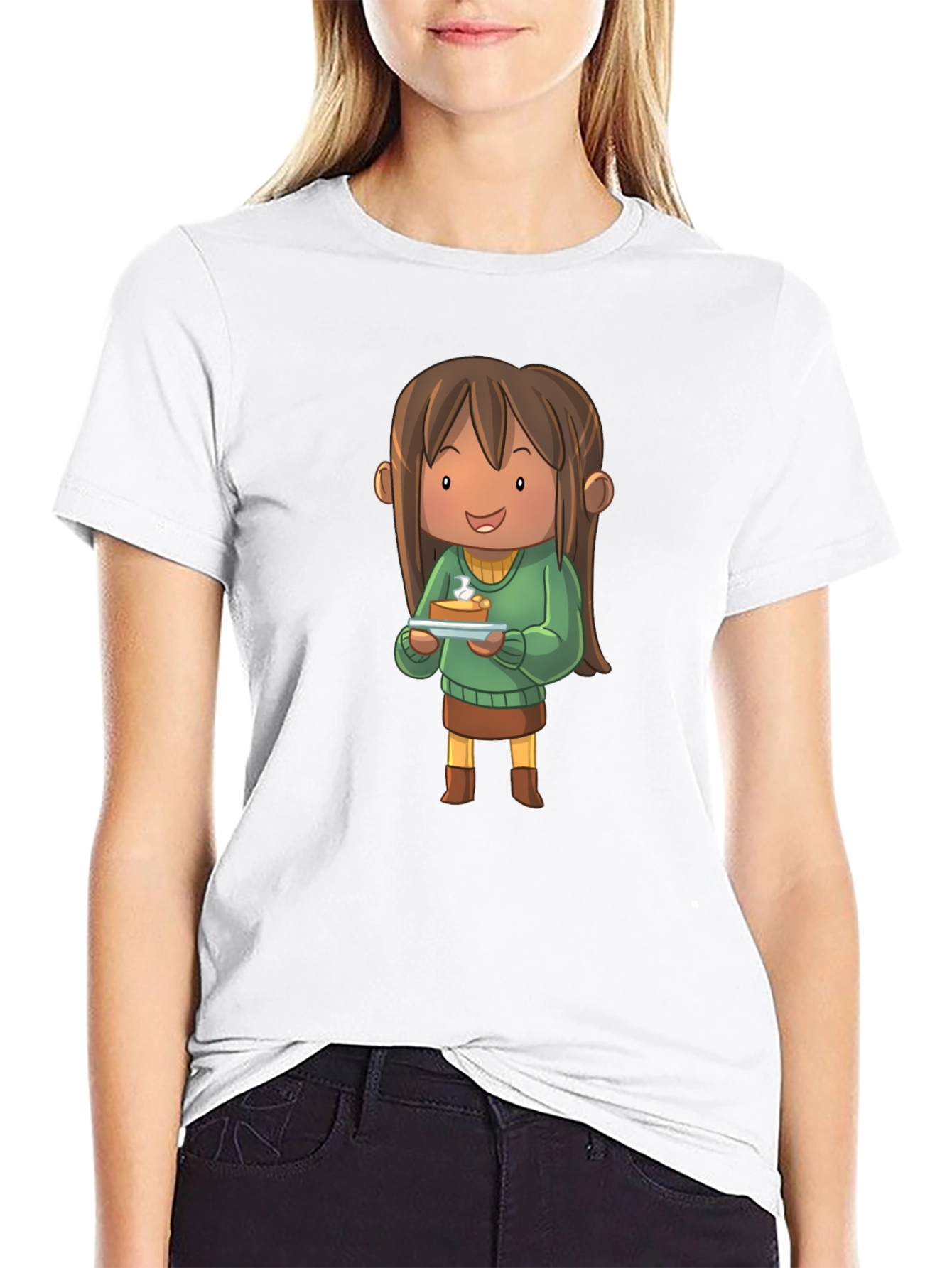 Cartoon Character Pie T-Shirt - Black