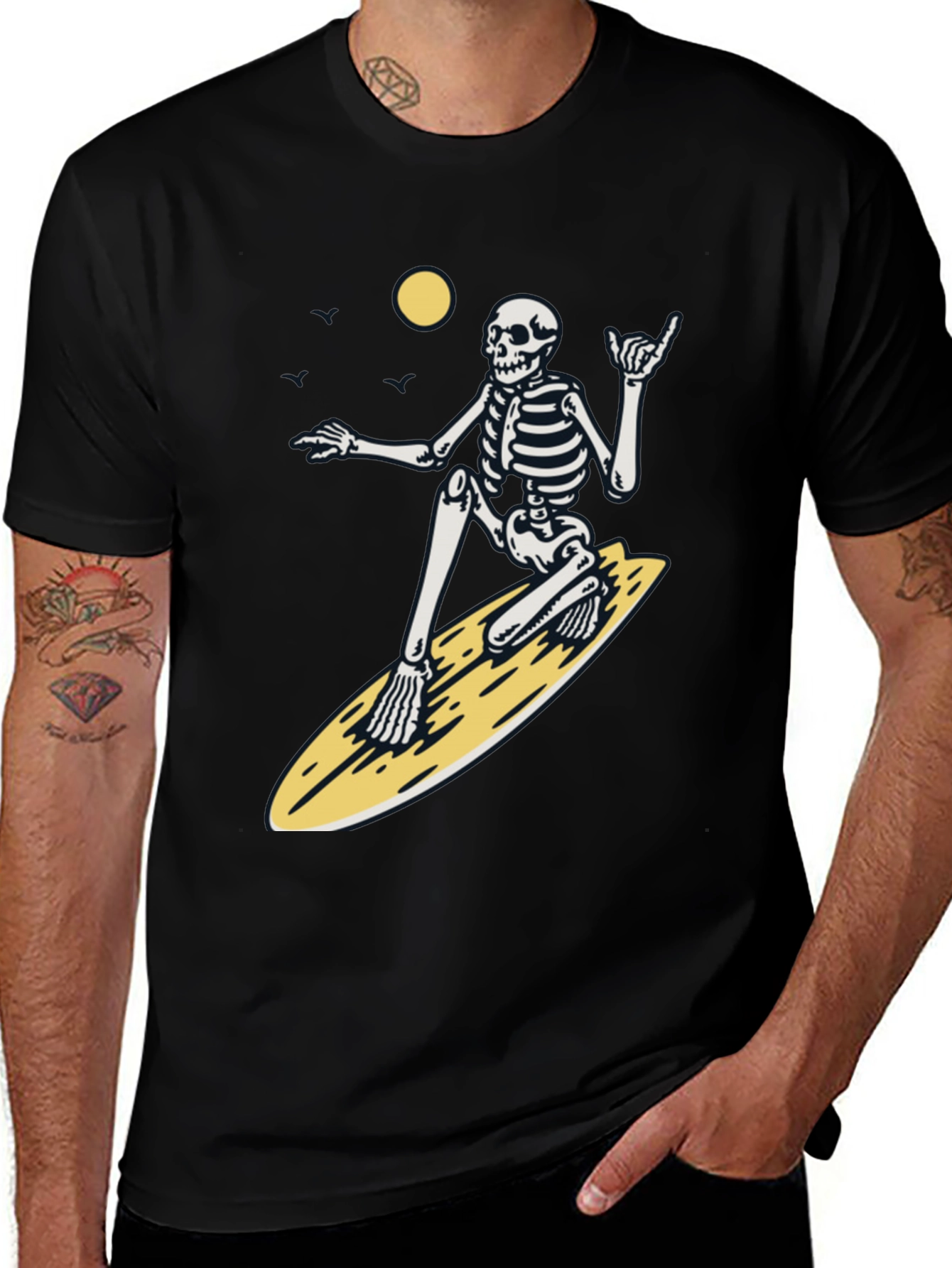 Surfing Skeleton Graphic Tee - Black