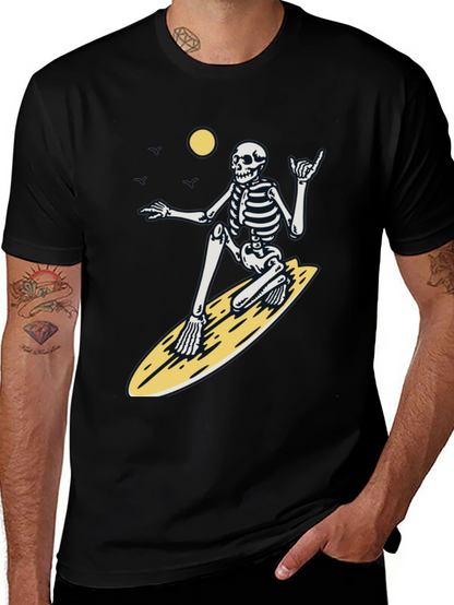 Surfing Skeleton Graphic Tee - Black