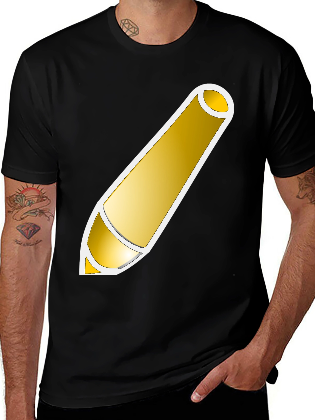 Golden Pencil Graphic Tee - Artistic Design Shirt