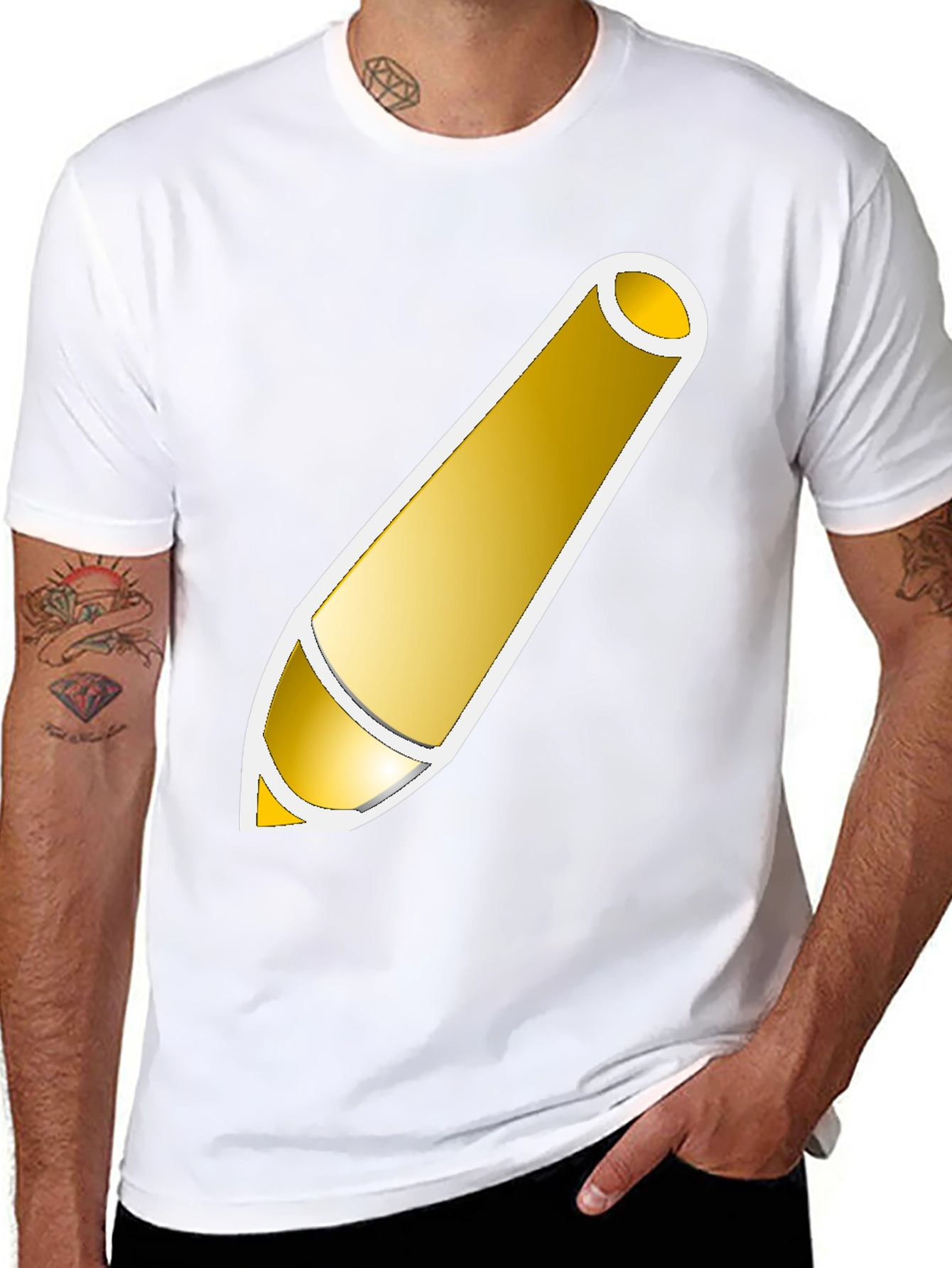 Golden Pencil Graphic Tee - Artistic Design Shirt