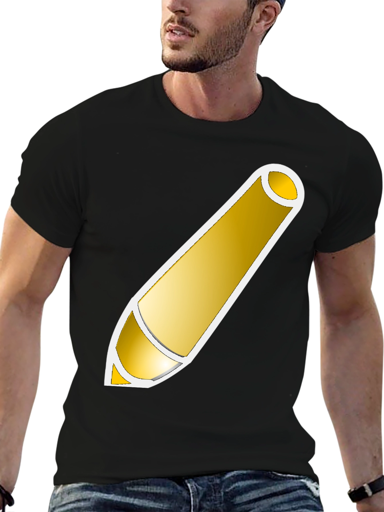 Golden Pencil Graphic Tee - Artistic Design Shirt