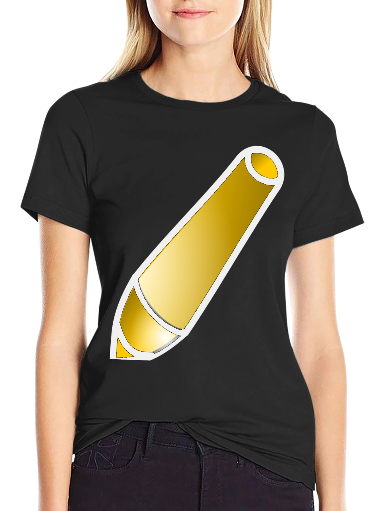 Golden Pencil Graphic Tee - Artistic Design Shirt